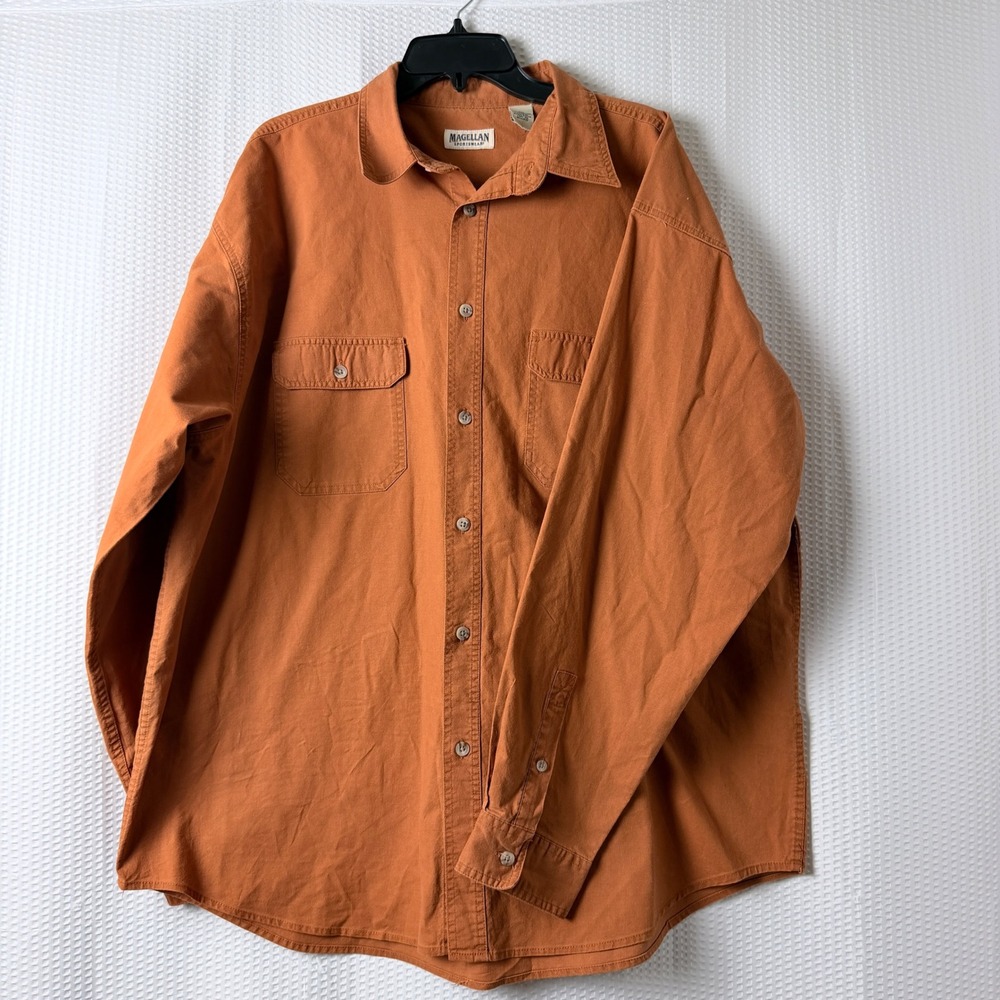 Magellan Sportswear Button Up Shirt Mens 3XL Orange Cotton Long Sleeve Utility